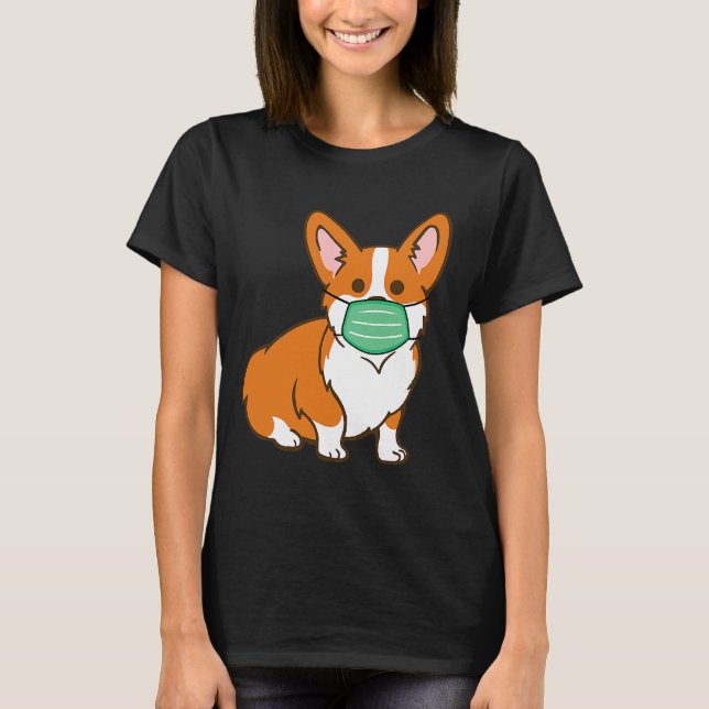 Corgi Hund Mask Social Avstånd antivirus T Shirt (Framsida)