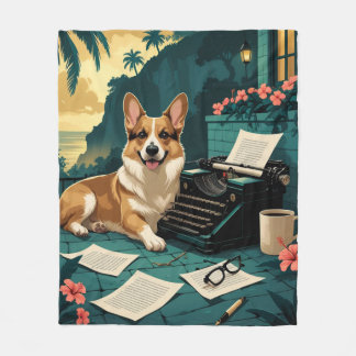 Corgi Hund med glänsande päls och en gentleman vin Fleecefilt