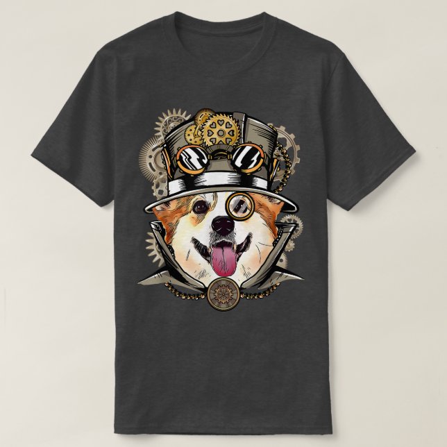 Corgi Hund Medieval Victorian Gothic Steampunk T Shirt (Design framsida)