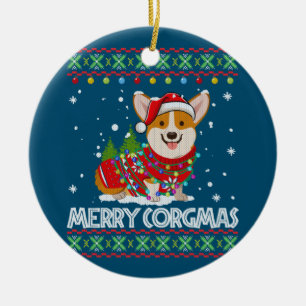 Corgi Hund Merry Corgmas Santa Corgi Ugly jul Julgransprydnad Keramik