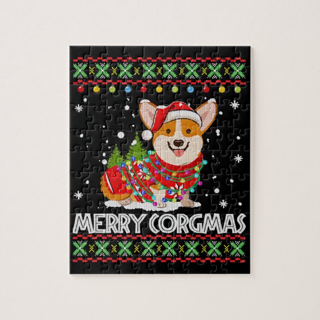Corgi Hund Merry Corgmas Santa Pussel (Vertikal)