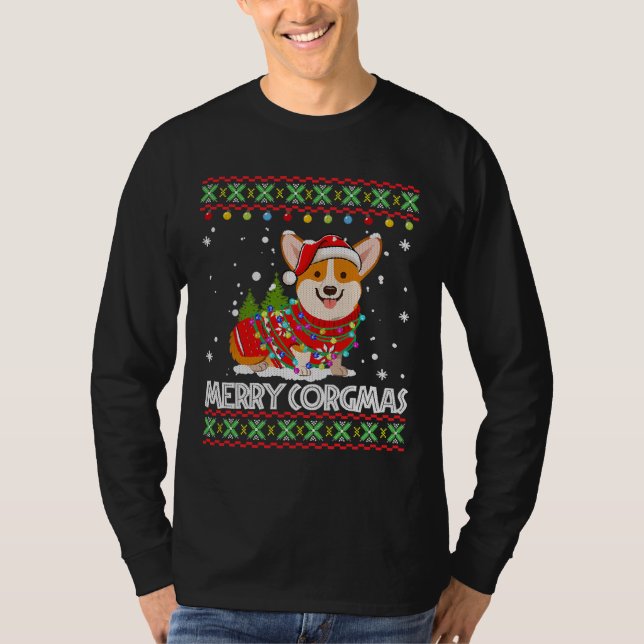 Corgi Hund Merry Corgmas Santa T Shirt (Framsida)
