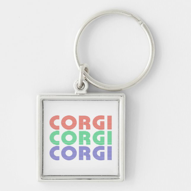 Corgi Hund Modern färgtext Fyrkantig Silverfärgad Nyckelring (Framsidan)