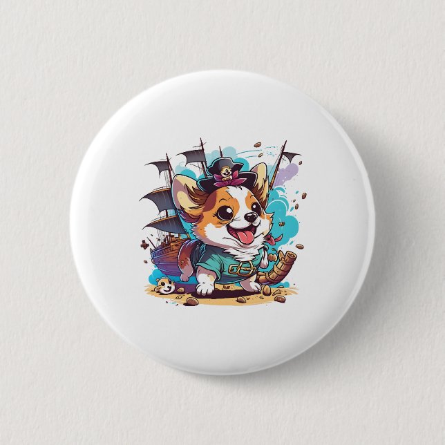 Corgi Hund Pirat Knapp (Framsida)