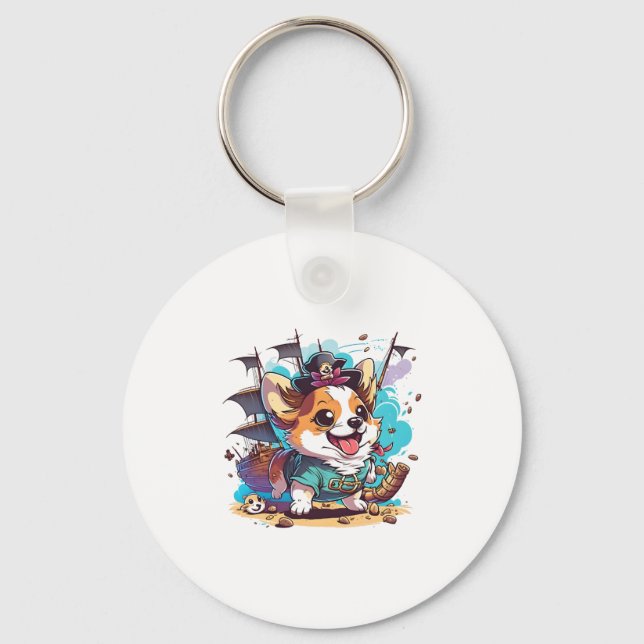 Corgi Hund Pirat Nyckelring (Framsida)