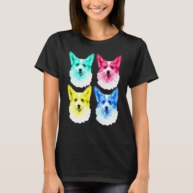 Corgi Hund Pop Art Popart T Shirt (Framsida)