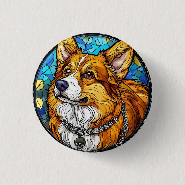 Corgi Hund Porträtt Knapp (Framsida)