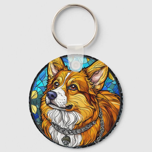 Corgi Hund Porträtt Nyckelring (Framsida)