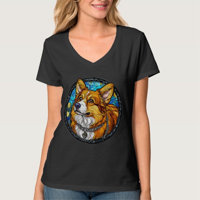 Corgi Hund Porträtt T Shirt (Framsida)