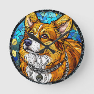 Corgi Hund Porträtt Valp Väggdekor Rund Klocka