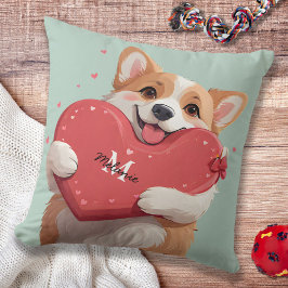Corgi Hund Pun & Red Hearts Monogram-Valentineser Kudde