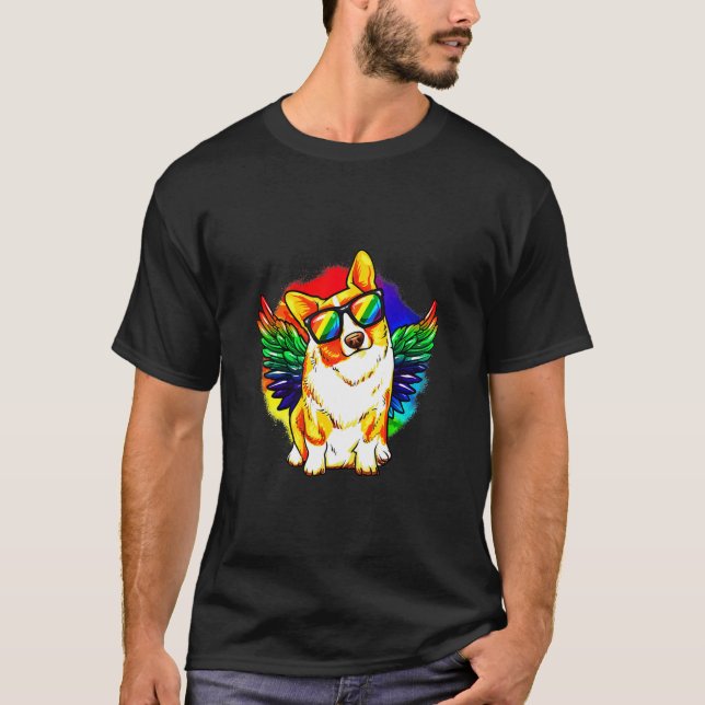 Corgi Hund Rainbow Pride T Shirt (Framsida)