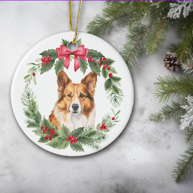 Corgi Hund Red Bow Holly Wandeans Julgransprydnad Keramik (Skapare uppladdad)