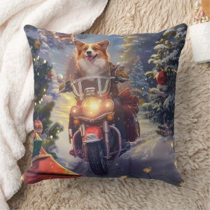 Corgi Hund Ridande Motorcykel Jul Kudde