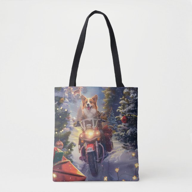 Corgi Hund Ridande Motorcykel Jul Tygkasse (Framsida)