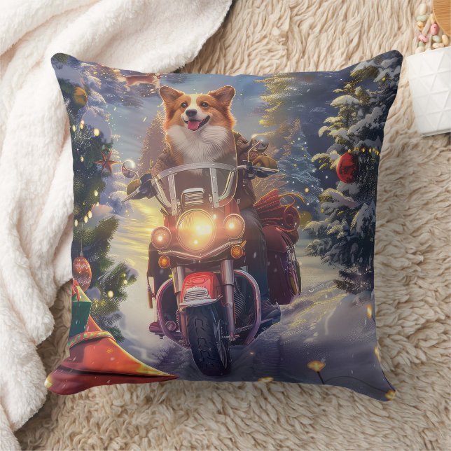 Corgi Hund Riding Motorcykel jul Kudde (Filt)