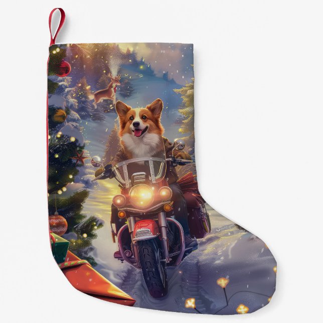 Corgi Hund Riding Motorcykel jul Liten Julstrumpa (Framsidan)