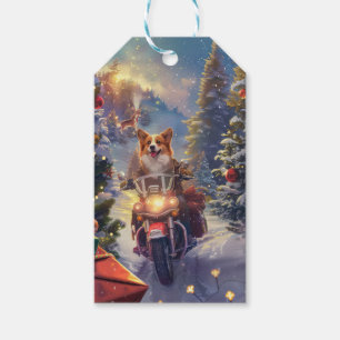 Corgi Hund Ridning Motorcykel Jul Presentetikett