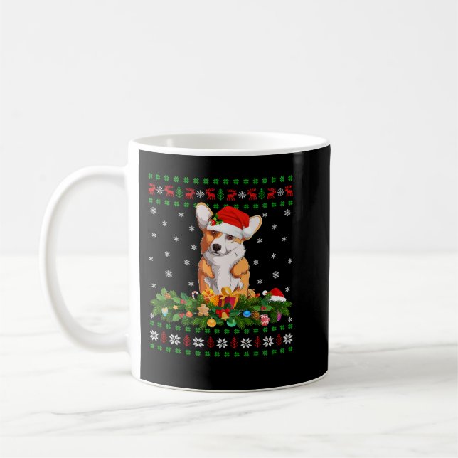 Corgi Hund Santa Merry Corgmas Ugly jul Sweat Kaffemugg (Vänster)