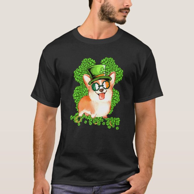 Corgi Hund Shamrock St Patricks Day T Shirt (Framsida)