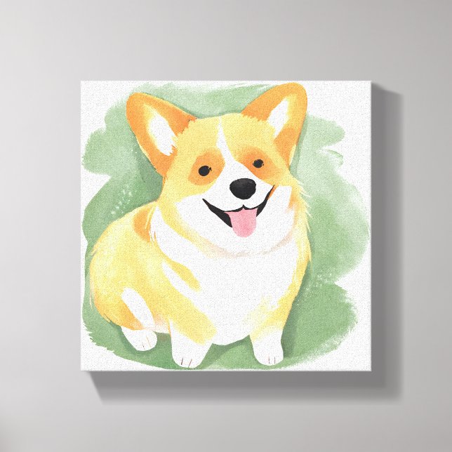 Corgi Hund | Söt Hundras Vattenfärg Canvastryck (Framsida)