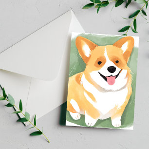 Corgi Hund Söt Hundras Vattenfärg Vykort