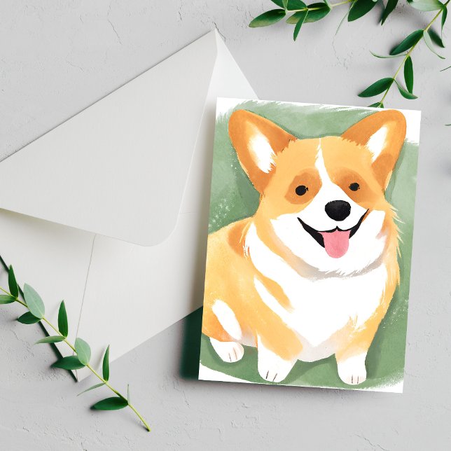 Corgi Hund | Söt Hundras Vattenfärg Vykort (Skapare uppladdad)