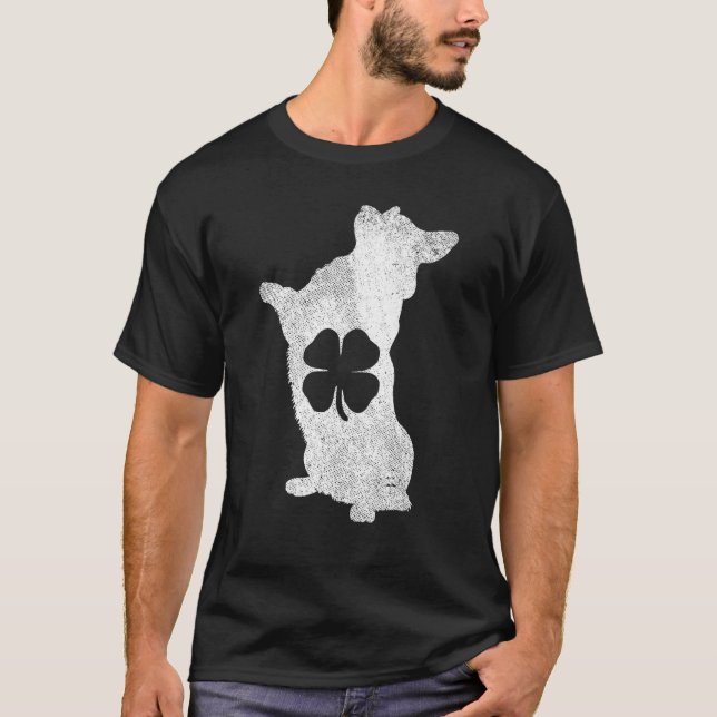 Corgi Hund St. Patrick S Day Shamrock C Irländsk T Shirt (Framsida)