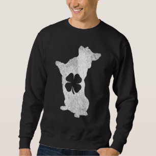 Corgi Hund St. Patrick S Day Shamrock Klöver Irish Lång Ärmad Tröja