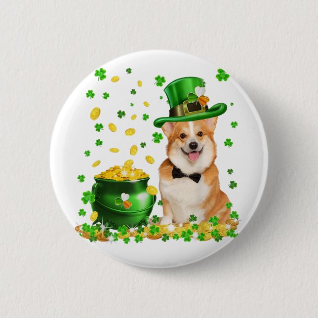 Corgi Hund St. Patricks Day Knapp (Framsida)