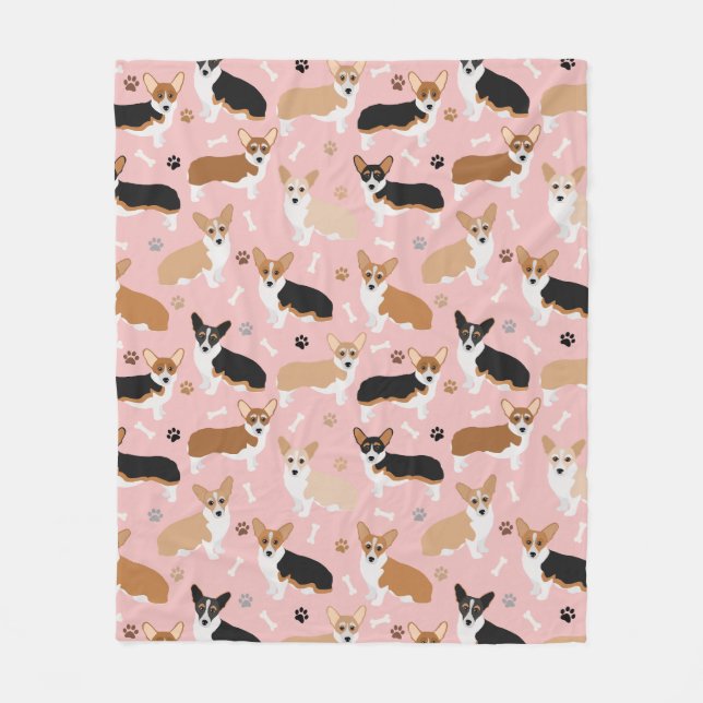 Corgi Hund Tass och Bones Fleece Blanket (Framsidan)