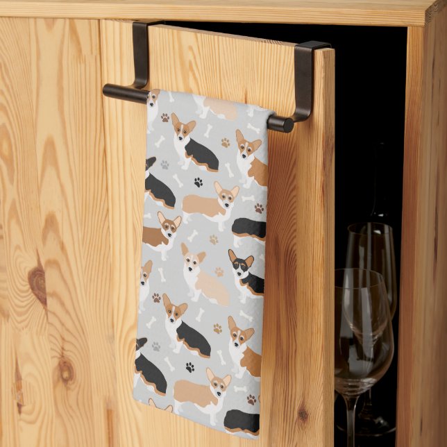 Corgi Hund Tass och Bones Kitchen Towel Kökshandduk (Thirds Fold)