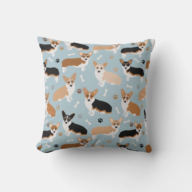 Corgi Hund Tass och Bones Kudde (Framsida)