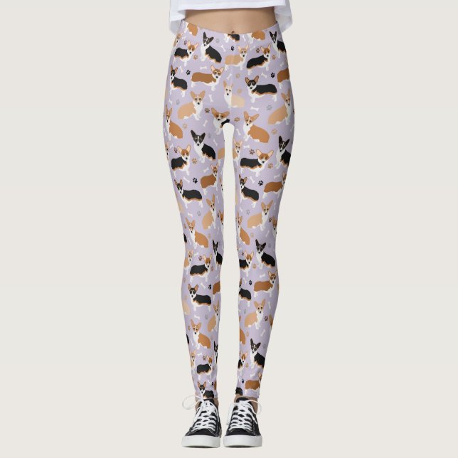 Corgi Hund Tass och Bones Leggings (Framsida)