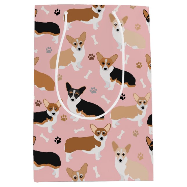 Corgi Hund Tass och Bones Medium Gift Bag (Framsidan)