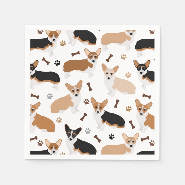 Corgi Hund Tass och Bones Napkins Pappersservett (Framsidan)