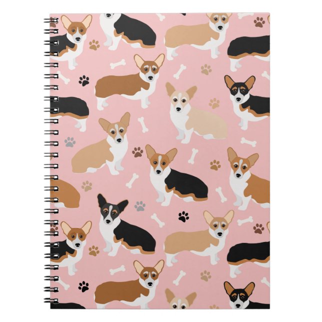 Corgi Hund Tass och Bones Notebook Anteckningsbok (Framsidan)