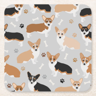 Corgi Hund Tass och Bones Square Papper Underlägg Kvadrat