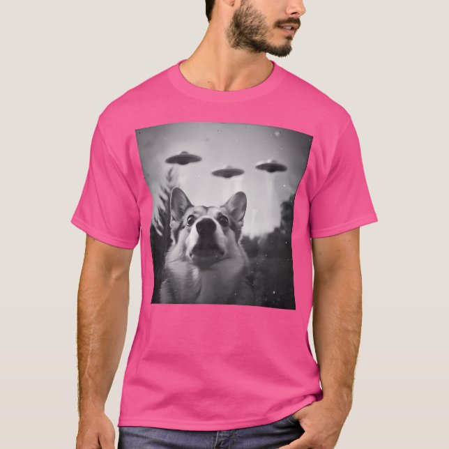 Corgi Hund Ufo Alien Encounter Funny Crazy T Shirt (Framsida)