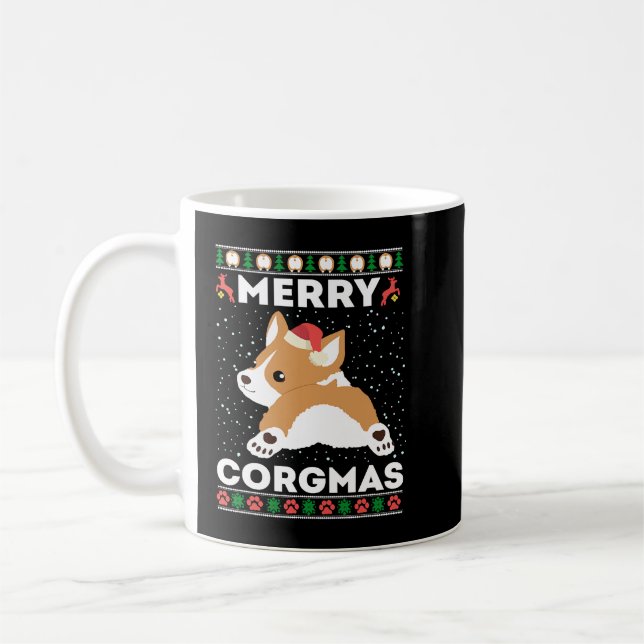 Corgi Hund Ugly jul Sweater Stil Merry Corgm Kaffemugg (Vänster)