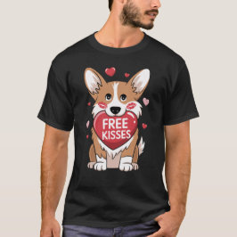 Corgi Hund Valentines day Free Kisses T Shirt