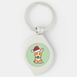 Corgi hund valp Pembroke Welsh jul Santa hatt Swirl Silverfärgad Nyckelring