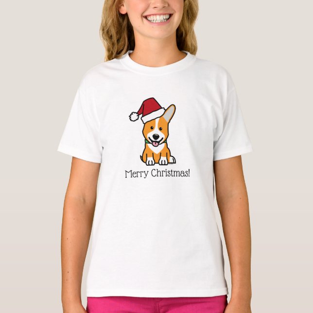 Corgi hund valp Pembroke Welsh jul Santa hatt T Shirt (Framsida)