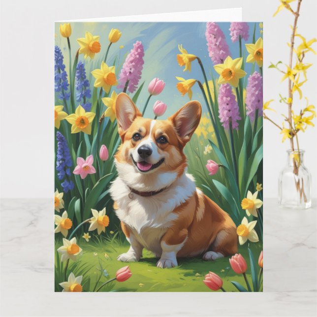 Corgi Hund Vårblommor Målning  Kort (Gul blomma)