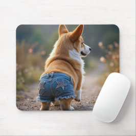 Corgi Hund Wearing Blue Jean Kort Musmatta