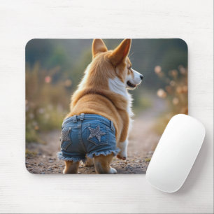 Corgi Hund Wearing Blue Jean Kort Musmatta
