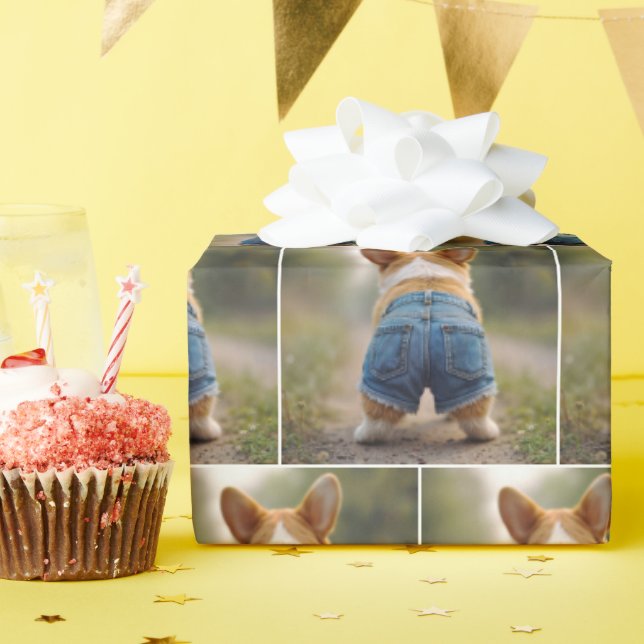 Corgi Hund Wearing Denim Kort Presentpapper (Födelsedagsfest)