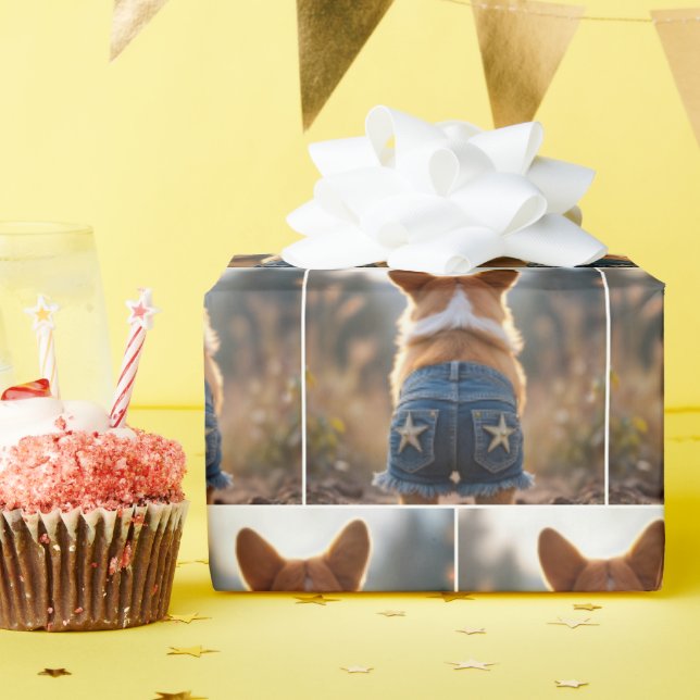 Corgi Hund Wearing Denim Kort Presentpapper (Födelsedagsfest)