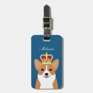 Corgi Hund Wearing Krona Mörk blått bakgrund Bagagebricka