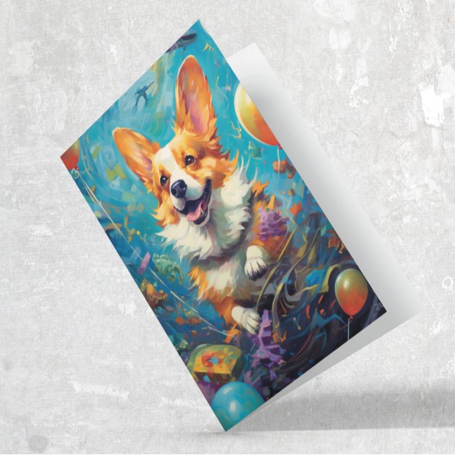 Corgi Hund with Balloons Birthday Kort (Skapare uppladdad)